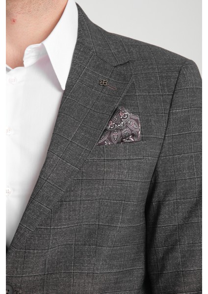 Loreo Erkek Siyah Poliviskon Kumaş Yarım Astarlı Mono Yaka Slim Fit Blazer Ceket