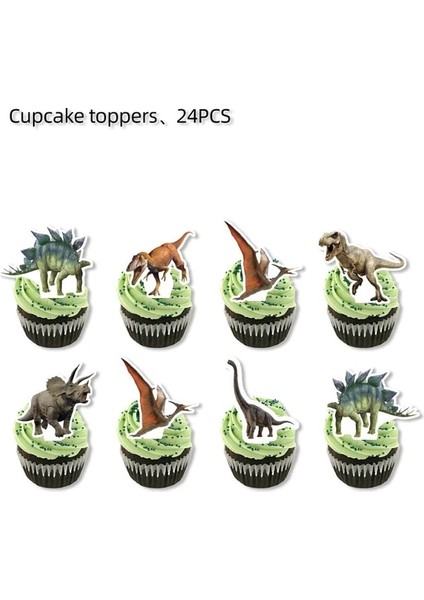 Caketopper 24 Adet Jurassic Dünya Dinozor Tema Tek Kullanımlık Sofra Jungle Safari Dinozor Peçete Plakası Vahşi Roar Boy Mutlu Doğum Günü Partisi Dekoru (Yurt Dışından)