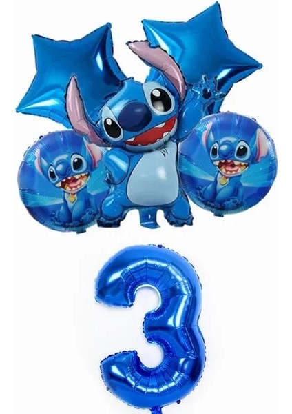 6 Adet Numarası 3 Lilo ve Stitch Doğum Günü Dekorasyon Dikiş Kek Topper Arka Plan Banner 3D Balon Çocuklar Erkek Kız Bebek Duş Malzemeleri (Yurt Dışından)