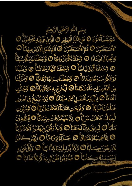 siyah-Gold Amme Suresi Allah-Muhammed Kombini |çerçeveli Cam Tablo 3lü Dikey