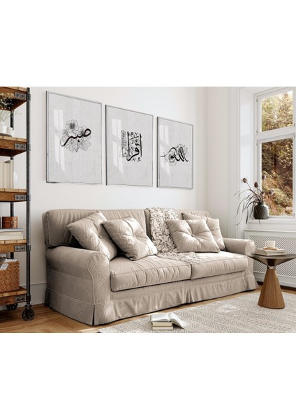 gri-Siyah Allah-Sabır Islami Kombini|çerçeveli Cam Tablo 3lü Dikey