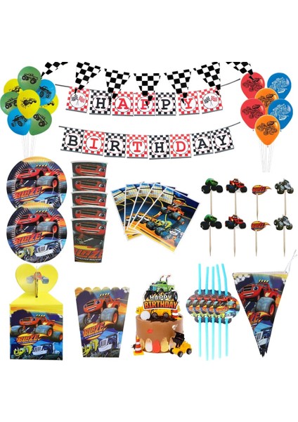 1 Adet Balon Blaze Canavar Doğum Günü Partisi Dekorasyon Makinesi Araba Plaka Bardak Şeker Kutusu Masa Örtüsü Balon Çocuk Günü Bebek Duş (Yurt Dışından)