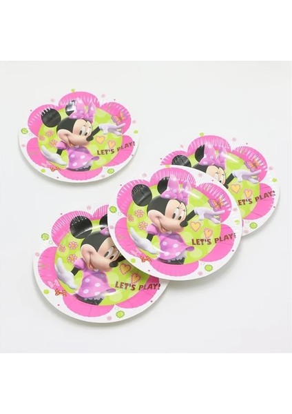10 Adet Plaka 180*108 cm 1 Adet Minnie Mouse Tema Masa Örtüsü Çocuklar Için Mutlu Doğum Günü Partisi Dekorasyon Masa Örtüsü Olay Parti Malzemeleri (Yurt Dışından)
