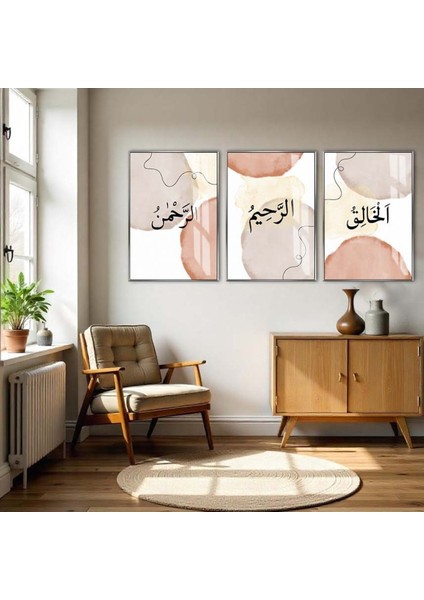 |soft Kahve Bohem Er-Rahman Er- Kombini|çerçeveli Cam Tablo 3lü Dikey
