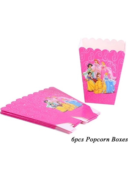 6 Adet Patlamış Mısır Kutusu Disney Prenses Tema Tek Kullanımlık Sofra Kız Doğum Günü Partisi Dekorasyon Kağıdı Tabaklar Bardak Afiş Çocuklar Bebek Duş Iyilik Seti (Yurt Dışından)