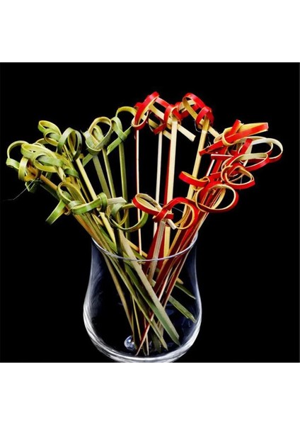 Style3-Red 100 Adet Uygun Tek Kullanımlık Bambu Çatal Parti Büfe Meyve Çubukları Tatlılar Kokteyl Dekorasyon Düğün Parti Malzemeleri 12 cm (Yurt Dışından)