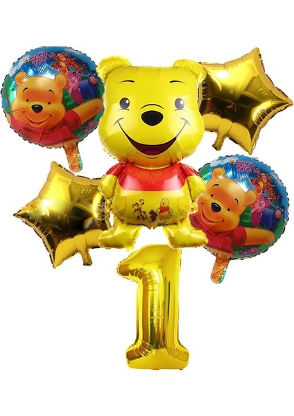 Balon-6 Adet Winnie The Pooh Karikatür Tema Parti Malzemeleri Tek Kullanımlık Sofra Kağıt Saman Tabaklar Oyuncaklar Doğum Günü Şekeri Bebek Duş Süslemeleri (Yurt Dışından)