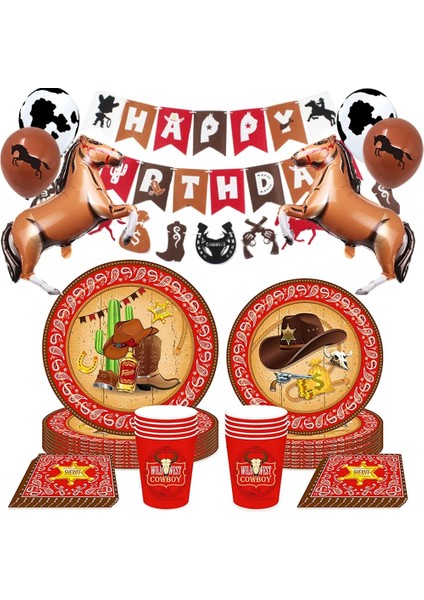 Çatal Batı Kovboy Parti Dekor Kovboy Mutlu Doğum Günü Afiş Çizmeler At Çelenk Kağıt Tabak Bardak Balon Yarış Atı Temalı Malzemeleri (Yurt Dışından) fiyatları