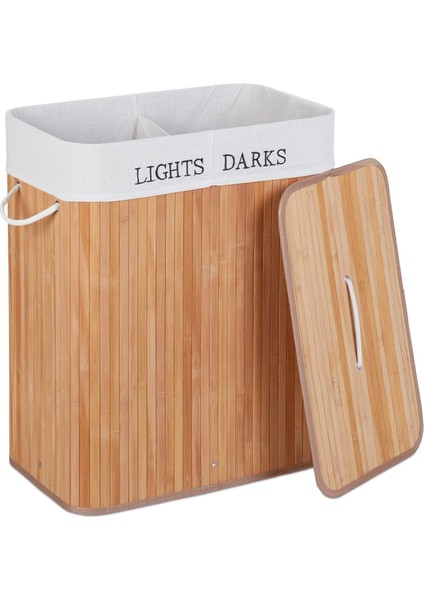 Bambu Katlanabilir Çift Bölmeli Çamaşır Sepeti / Doğal Çamaşır Sepeti 100 Lt Çamaşır Kutusu