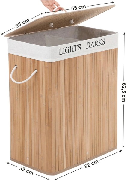 Bambu Katlanabilir Çift Bölmeli Çamaşır Sepeti / Doğal Çamaşır Sepeti 100 Lt Çamaşır Kutusu modelleri