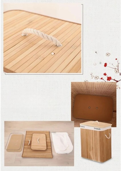 Bambu Katlanabilir Çift Bölmeli Çamaşır Sepeti / Doğal Çamaşır Sepeti 100 Lt Çamaşır Kutusu fırsatları