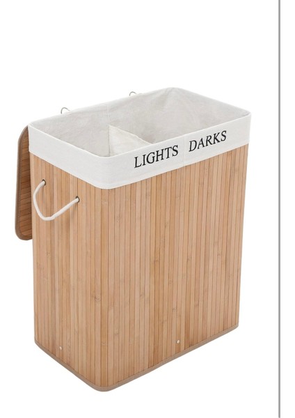 Bambu Katlanabilir Çift Bölmeli Çamaşır Sepeti / Doğal Çamaşır Sepeti 100 Lt Çamaşır Kutusu indirimleri