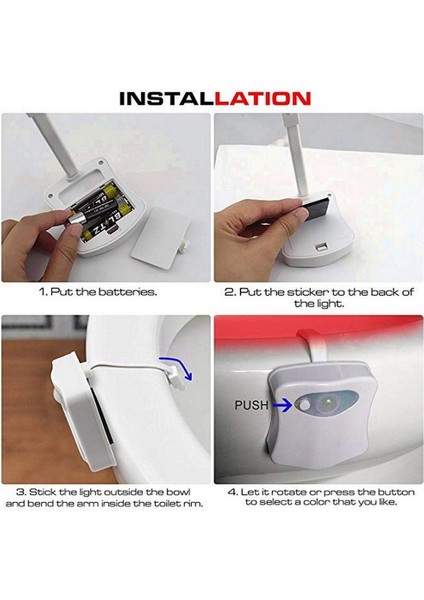 Kare Ab Akıllı LED Hareket Sensörü Klozet Gece Lambası 8 Renk Su Geçirmez Arka Işık Klozet LED Luminaria Lamba Wc Tuvalet Işığı (Yurt Dışından) fırsatları