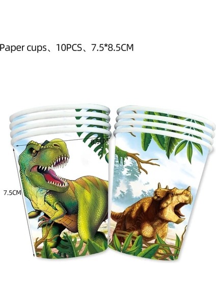 Fincan 10 Adet Jurassic Dünya Dinozor Tema Tek Kullanımlık Sofra Jungle Safari Dinozor Peçete Plakası Vahşi Roar Boy Mutlu Doğum Günü Partisi Dekoru (Yurt Dışından)