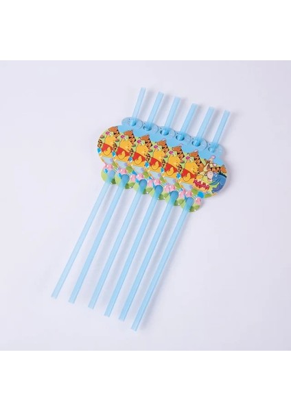 Straw-6pcs Disney Winnie The Pooh Parti Malzemeleri Tek Kullanımlık Sofra Doğum Günü Süslemeleri Kağıt Peçete Plaka Bardak Masa Örtüsü Lateks Balon (Yurt Dışından)