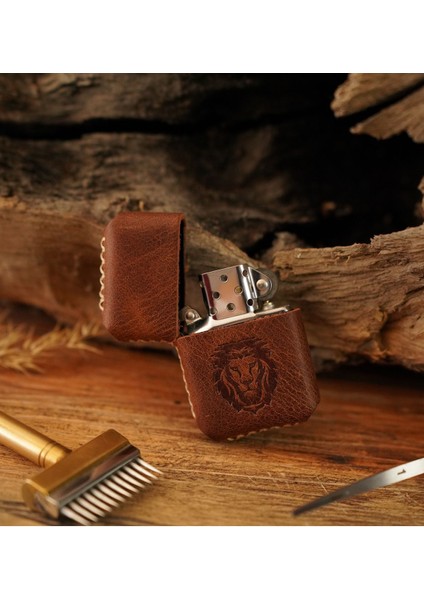 El Yapımı Hakiki Deri Zippo Tarzı Çakmak İsme Özel Babalar Günü