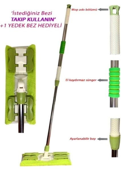 Yedek Bez Mikrofiber Yer Mopu Mop Fayans Duvar Yüzey Temizliği Temizlik Yeşil Renk