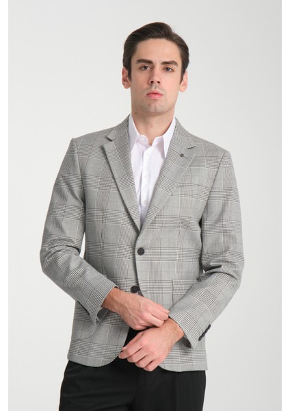 Vatana Erkek Siyah Mono Yaka Yarım Astarlı Slim Fit Spor Blazer Ceket