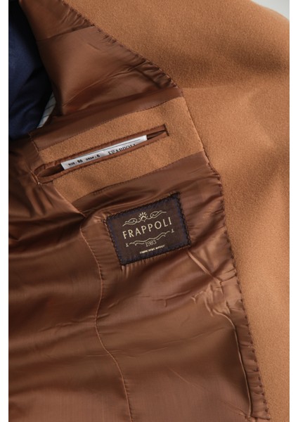Grande Erkek Camel Kaşe Kumaşlı Mono Yaka Slim Fit Blazer Ceket