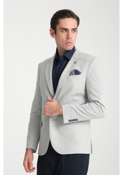 Marcio Erkek A.gri Pamuk Karışımlı Esneyen Kumaş Mono Yaka Slim Fit Spor Blazer Ceket