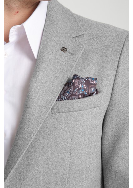 Grande Erkek Gri Kaşe Kumaşlı Mono Yaka Slim Fit Blazer Ceket