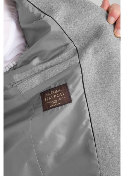 Grande Erkek Gri Kaşe Kumaşlı Mono Yaka Slim Fit Blazer Ceket