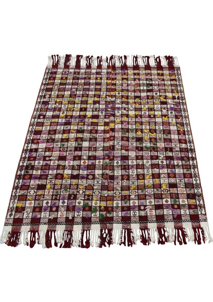 El Dokuma Yün Ekoseli Sofra Tülü Anadolu Kilimi 0045 - Antika - Çok Renkli fiyatları