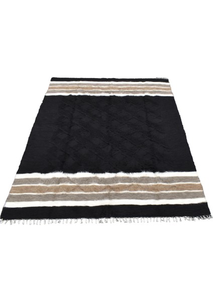 El Dokuma Yün Çizgili Dikişsiz Çift Kişilik Tiftik Siirt Battaniyesi 0030 - Yeni - Siyah fiyatları