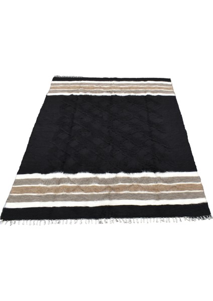 El Dokuma Yün Çizgili Dikişsiz Çift Kişilik Tiftik Siirt Battaniyesi 0030 - Yeni - Siyah modelleri