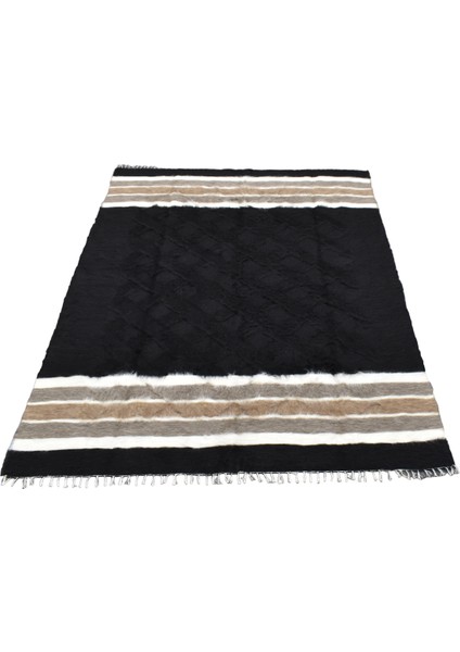 El Dokuma Yün Çizgili Dikişsiz Çift Kişilik Tiftik Siirt Battaniyesi 0030 - Yeni - Siyah fırsatları