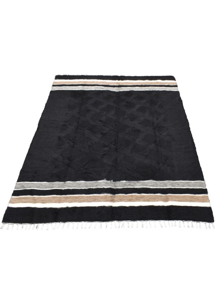 El Dokuma Yün Çizgili Çift Kişilik Tiftik Siirt Battaniyesi 0040 - Yeni - Siyah