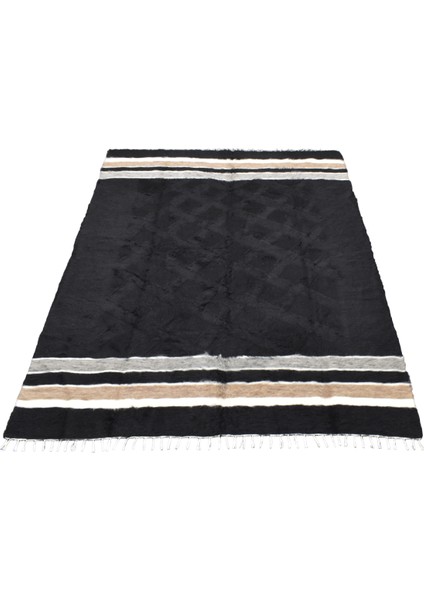 El Dokuma Yün Çizgili Çift Kişilik Tiftik Siirt Battaniyesi 0040 - Yeni - Siyah fiyatları