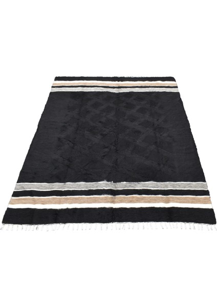 El Dokuma Yün Çizgili Çift Kişilik Tiftik Siirt Battaniyesi 0040 - Yeni - Siyah modelleri