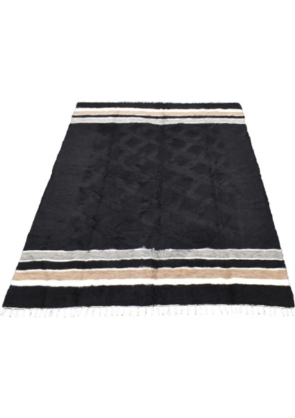 El Dokuma Yün Çizgili Çift Kişilik Tiftik Siirt Battaniyesi 0040 - Yeni - Siyah fırsatları