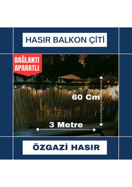 60 cm x 3 Metre Doğal Kamış Hasır Balkon Çiti Gölgelik Bahçe Çiti