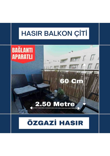 60 cm x 2,50 Metre Doğal Kamış Hasır Balkon Çiti Bahçe Çiti Dekorasyon