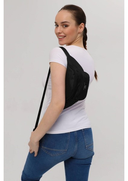 Şık Siyah 2 Bölmeli Unisex Omuz ve Bel Çantası, Günlük ve Casual Kullanım için fırsatları