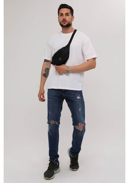 Şık Siyah 2 Bölmeli Unisex Omuz ve Bel Çantası, Günlük ve Casual Kullanım için indirimleri