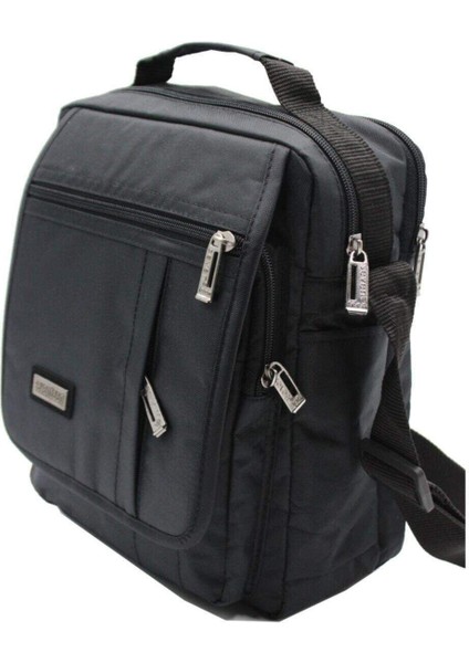 Şık Çok Gözlü Erkek El ve Omuz Çantası, Orta Boy, Suni Deri, Siyah