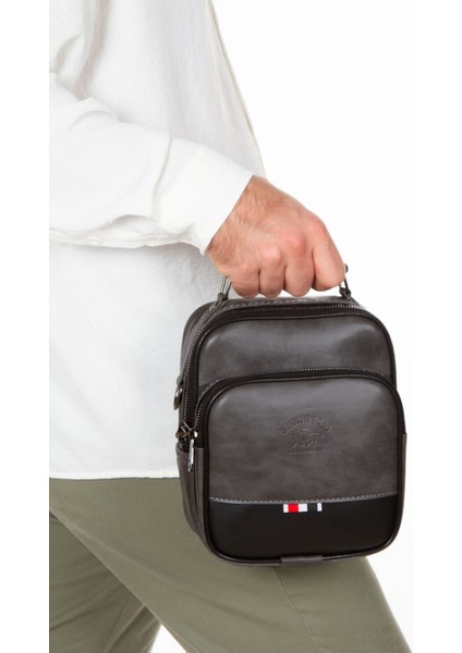 Şık gri suni deri el ve omuz çanta ile mekanizmalı kartlık seti modelleri