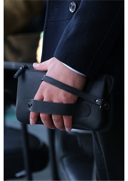 Hakiki Deri Unisex El Çantası, Şık ve Kullanışlı Büyük Boy Siyah