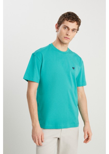 %100 Pamuk Relaxed Fit Geniş Kesim Minimal Logo Yeşil Tişört fiyatları