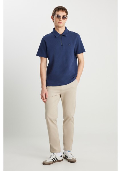 Slim Fit Dar Kesim Normal Bel Darpaça Bej Chino Pantolon