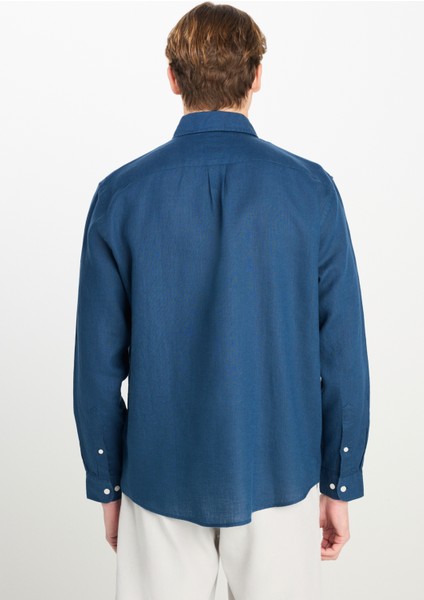 Regular Fit Normal Kesim Lacivert Keten Gömlek indirimleri