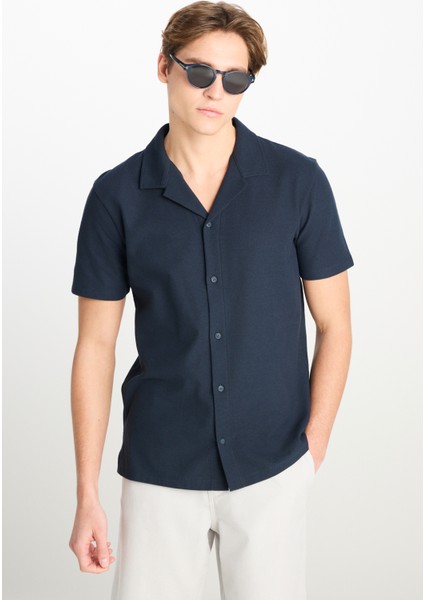 Relaxed Fit Geniş Kesim Lacivert Pamuklu Gömlek fiyatları