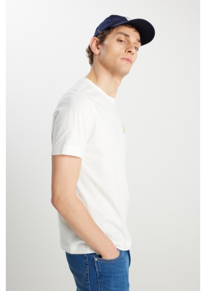 %100 Pamuk Regular Fit Normal Kesim Bisiklet Yaka Ekru Tişört fırsatları