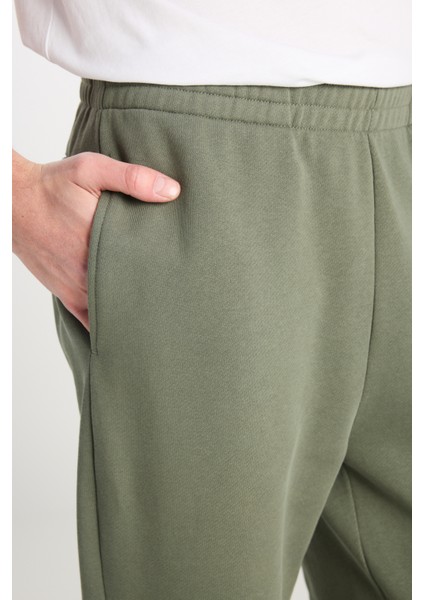 %100 Pamuk Regular Fit Normal Kesim Ribanalı Paça Haki Jogger Pantolon