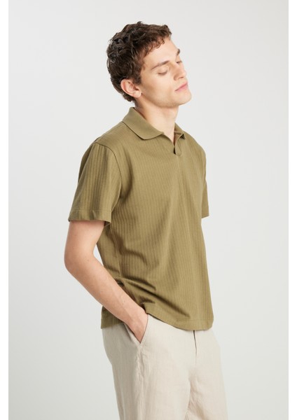 Relaxed Fit Geniş Kesim Haki Polo Tişört