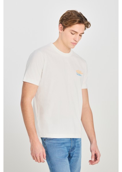 %100 Pamuk Regular Fit Normal Kesim Bisiklet Yaka Baskılı Ekru Tişört fiyatları