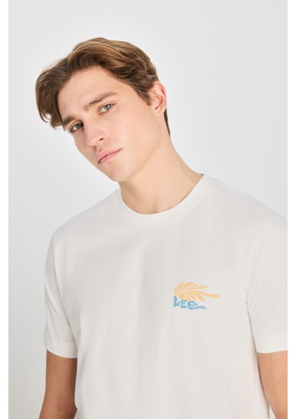 %100 Pamuk Regular Fit Normal Kesim Bisiklet Yaka Baskılı Ekru Tişört fırsatları